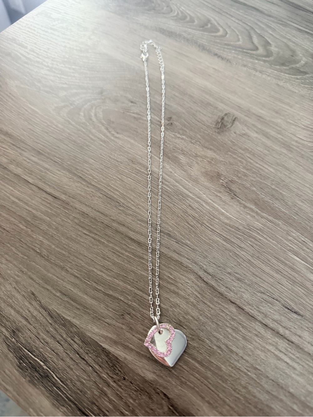 Silver Heart Pendant Necklace with Pink Crystal Heart Accent